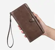 Men's Wallet Card Holder Wallet Wallet Waterproof PU Men's Long Wallet Leather Checkbook Card Bifold Checkbook Storage Wallet,Brown