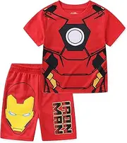 [Marvel] Iron Man Boys 2 Piece Short Sleeve T-Shirt and Shorts Set for Toddler and Big Kids, Red, 5