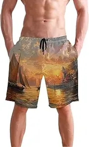 [XYMZR] Men's Swim Trunks Sailboat Sunset Sea Quick-Dry Bathing Suit Swimming Board Shorts S