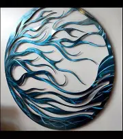 Modern Blue Abstract Flame wood Wall Art - Circular Iron Decor for Home, Inspir