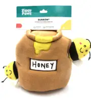 Zippy Paws Burrow Honey Pot & 3 Bees Squeaky Plush Interactive Dog Puzzle Toy 7"