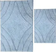 Castle Hill 2-Piece Diamond Design Bath Rug Spray Latex, Light Blue, 17 by 24-Inch and 24 by 40-Inch