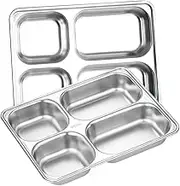 CIYODO Rectangular Stainless Steel Dinner Plate Portion Control Plate Metal Tray