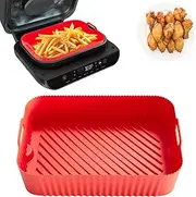 [Wellavich] Air Fryer Silicone Liners for Ninja FG551/DG551/IG651 Smart XL Indoor Grill, Rectangular Cooking Pot Liner, Reusable Silicone Baking Tray, Ninja Foodi Indoor Grill Accessories, Red
