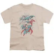 Justice League Pop Group Kids Youth T Shirt Licensed Superman DC Comic Tee Cream