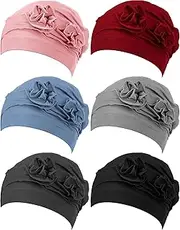 [JenPen] 6 Pieces Women Turban Flower Caps Chemo Headwear Cap Vintage Soft Turbans Beanies Headscarf Elastic Headwrap Hat