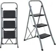 Step Ladder 3-Step Folding Ladder with Anti-Slip Platform Lightweight Steel 330 lbs Load Capacity Step Ladder Portable Steel Folding Step Stool