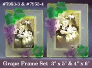 New 3D Purple & Green Grape Picture Frame Set - 2 Photo Frames Grapes & Leaves