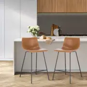 Poly and Bark Bar Stools 17"W 3-Set Upholstery Low Back Foot Rest Tan Brown