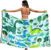 [RPLIFE] Cute Dino Blue Bathing Suit Wraps Sarongs, Summer Wrap, Scarf Shawl, Sarong Skirts Women, Cute Dino Blue, Large