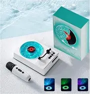 The Waves Vinyl Player Speaker, 4Mode Waves Vintage Vinyl Record Player with Microphone, 5.4 Bluetooth Speaker with Adjustable Ambient Lights, 360° Surround Sound