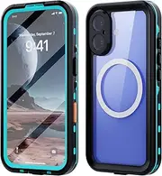 Nexue Magnetic for iPhone 16 Case Waterproof with Built-in Screen Protector,Compatible with MagSafe Shockproof Dustproof Heavy Duty Full Body Protective Front and Back Cover,Blue