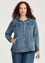 [Virtuelle] Taking Shape Cotton Relaxed Denim Shacket Size 16 in Eden Blue Denim - Plus Size Women's Coats & Jackets Eden Blue Denim