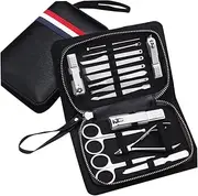 FRCOLOR 15pc Manicure Pedicure Tool Set Carbon Steel Grooming Kit for Home Travel