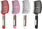 Boar Bristle Hair Brush, Evenly Heated ABS Handle PP Curved Hairbrush, Promoting Scalp Blood Circulation Detangling Massage Hairbrush for Hairstyling (Pink)