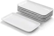 WishDeco Ceramic Rectangle Plates Set of 6, White Serving Platters, 23cm/9 Inch Small Serving Plates, Porcelain Party Plates for Appetizer, Dessert, Salad, Sushi, Snack, Cake