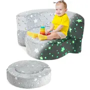 Costway Glow In The Dark Two In One Luminous Foldable Sofa w/Removable & Washable Cover Convertible Sofa to Play Mat Grey