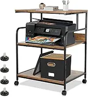Large Printer Stand with Adjustable Storage Shelf, 3 Tier Printer Cart with Wheels, 23.6 x18.9 x 29.5 inches Prin TER Stand for Home Office, Stands for Heat Press Scanner Fax, Industrial Style, Brown