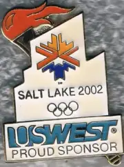Nice Dated 2002 Salt Lake City US WEST Olympic Torch Games Mark Sponsor Pin