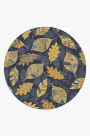 245' Round | Machine Washable Runner Rug | Kid & Pet Friendly | Indoor Rug | Aurelia Navy Gold Rug | Ruggable