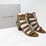 Marc Fisher Size 9.5 Cognac Brown Suede Leather Lace-Up Block Heel Sandals NWT