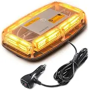 PKINGLAKE 72LED Roof Top Emergency Strobe Beacon Lights, 12-24V High Visibility Safety Warning Mini LED Strobe Light bar with Magnetic Base for Snow Plow, Trucks, Construction Vehicles (Amber/Amber)