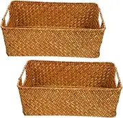2pcs Woven Bread Basket Decorative Storage Tray for Fruits Snacks and Sundries Kitchen and Restaurant Use Delicate Wicker Design