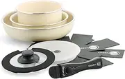 Green Pan, Green Pan, Set of 8, Removable Handle, IH Gas, Dishwasher Safe, Non-Toxic Substances, PFAS Free, Ceramic Coating, Click Chef, Stick-Resistant, Easy to Remove Stains, Cream, White