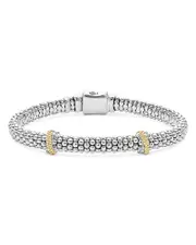 Lagos 18K Yellow Gold & Sterling Silver Caviar Lux X Station Diamond Bracelet Medium+: 6.75"-7.25"