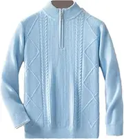 [Hamthuit] Men's Zipper Half High Collar Sweater Thick Business Casual Knit Sweater Half High Collar Pullover