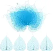 uxcell 100-Pack Skeleton Leaves, 5.1 Inch Natural Dried Pressed Bodhi Skeleton Leaves Vein for Resin/DIY Crafts Card/Scrapbook/Wedding, Small Leaves Decorative [Blue]