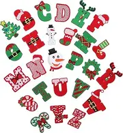 BELLIFFY 26pcs Christmas Iron On Patches: Festive Iron On Alphabet Appliques - Xmas Embroidered Sew Applique Repair Patches for Clothes Pants Coats Jeans Bags Purses Backpacks