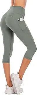 [Steppe] Women's High Waist Yoga Pants Capri Workout Running Leggings with Pockets- Fashional Mesh