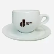 Danesi Cafe White Porcelain Cappuccino/Latte Coffee Cup & Saucer Plate