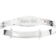 ID Bracelet Baby Girl Bangle Pink CZ 925 Silver Baptism Baby Shower Newborn gift