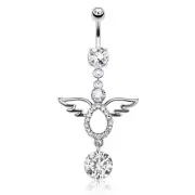 Angel Multi Paved With Dangling CZ Navel Belly Ring