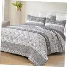 Grey Boho Quilt Queen Set,Bohemian Floral Striped Patchwork Bedspread