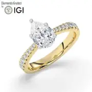 Pear Solitaire Labgrown Diamond Engagement Ring 18k Yellow Gold 3.25 Ct D VS1