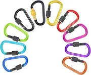 10 Pack Aluminum D Ring Key Rings Hiking Clips Locking Carabiner for Hiking Camping Fishing and Outdoor Use，Clips with Screw Gate