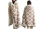 Soft Cozy Hoodie Cloak Wrap Bedding Throws Oversize Blanket With Hand Gloves-Coffee