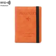 Passport Holder Passport Wallet RFID Blocking PU Leather Card Case Cover with Elastic Band Closure,Orange