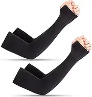 [huifllyhui] 2 Pairs Arm Sleeves for Women Men Youth UPF50 Arm Sleeves with Thumb Hole for Women Men Youth, UV Sun Protection Compression Cooling Sleeves to Cover Arm Tattoo