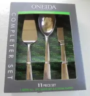 NIB ONEIDA 11 PC SERVE SET~~PIE SERVER LG SPOON & SERVE FORK + 8 LG STEAK KNIVES