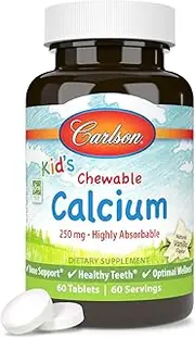 (60) - Carlson Labs Carlson for Kids Chewable Calcium, 250mg, 60 Tablets