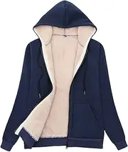 [ThCreasa] Womens Sherpa Fleece Lined Hoodie Jacket Plaid Flannel Zip up Hooded Sweatshirt Jackets