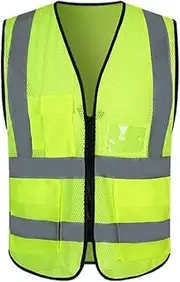 Reflective Safety Vest High Visibility Mesh Breathable Workwear Reflective Vests with Pockets and Zipper High Visibility Vest Workwear (Color : Green B, Size : 3X-Large)