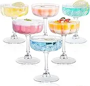 wookgreat Vintage Art Deco Coupe Glasses, Set of 6 Flower Wave Coupe Cocktail Glasses, 6.5oz Classic Martini Glasses, Hand Blown Manhattan Goblet for Bar, Martini, Cosmopolitan, Gimlet, Pisco Sour