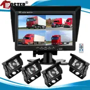 7" Quad Monitor Split Screen Reversing 4 Camera IR CCD 4PIN Kit Truck 24V/12V HD