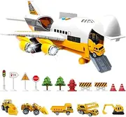 Airplane Toy Set with Cargo Transport Plane and 8 Mini Cars and Helicopters for Kids Ages 4 5 6 Years Old Boys Girls Toy Airplane Firetruck Toys for Toddlers 3 to 5 Aviones De Juguete