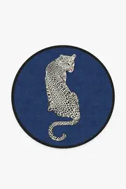 185' Round | Machine Washable Runner Rug | Kid & Pet Friendly | Indoor Rug | Jonathan Adler Snow Leopard Sapphire Rug | Ruggable